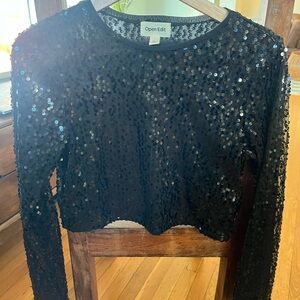 Open Edit Black Sequin Crop Top